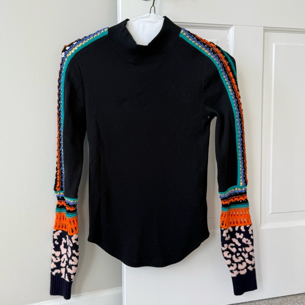 Free People Crochet Sleeve Waffle Top